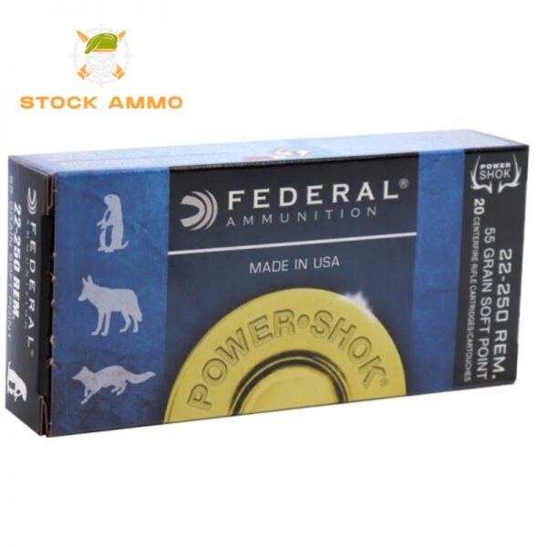 1000 Rounds Of Federal Power-Shok 22-250 Remington Ammo 55 Grain Soft Point